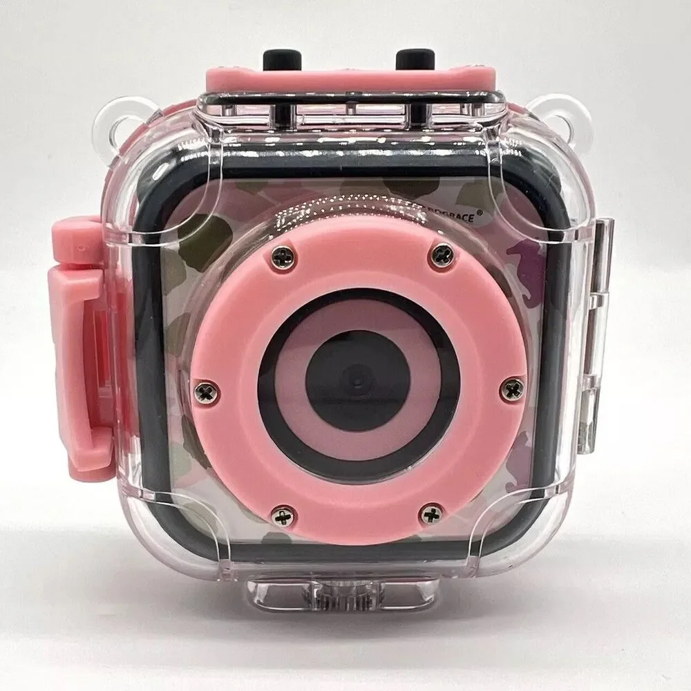 Kids Action Camera Pink w/Waterproof Hard Case & Mounting Accessories Underwater